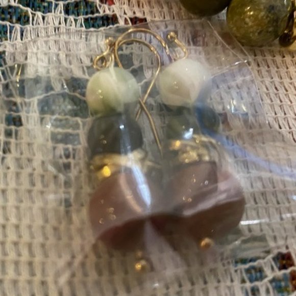 MULTI-COLOR JADE NECKLACE+ BRACELET+ Hook EARRINGS Set * Gift Bag * GOLD spacers - Picture 5 of 5